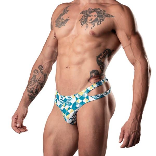Male Power Cut It Out! Cutout Thong Blue/White S/M - Image 2