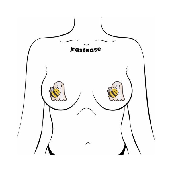 Pastease Boo-Bee Pasties: Kawaii Ghost with Bee Friend Nipple Covers - Image 2