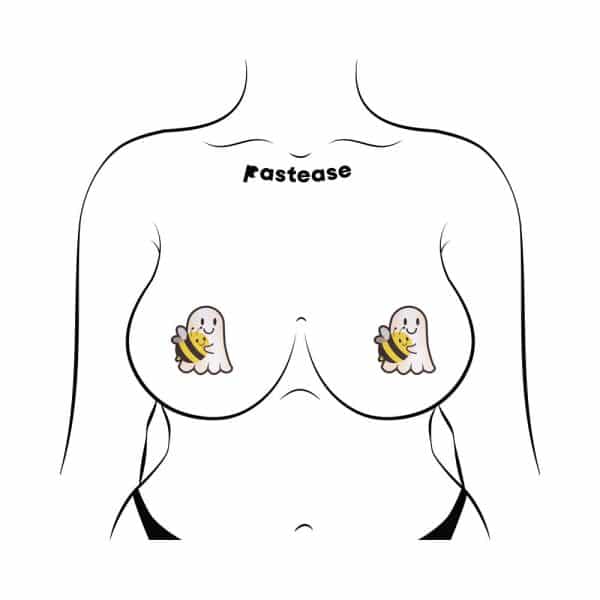 Pastease Boo-Bee Pasties: Kawaii Ghost with Bee Friend Nipple Covers - Image 3