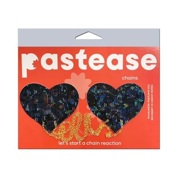 Pastease Chains: Black Shattered Disco Ball Heart with Gold Chains Pasties - Image 5