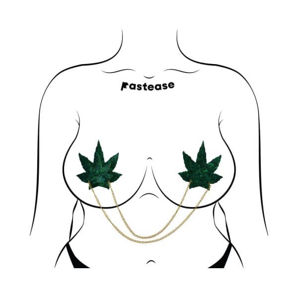 Pastease Chains: Shattered Glass Disco Ball Green Weed with Gold Chain Pasties - Image 3
