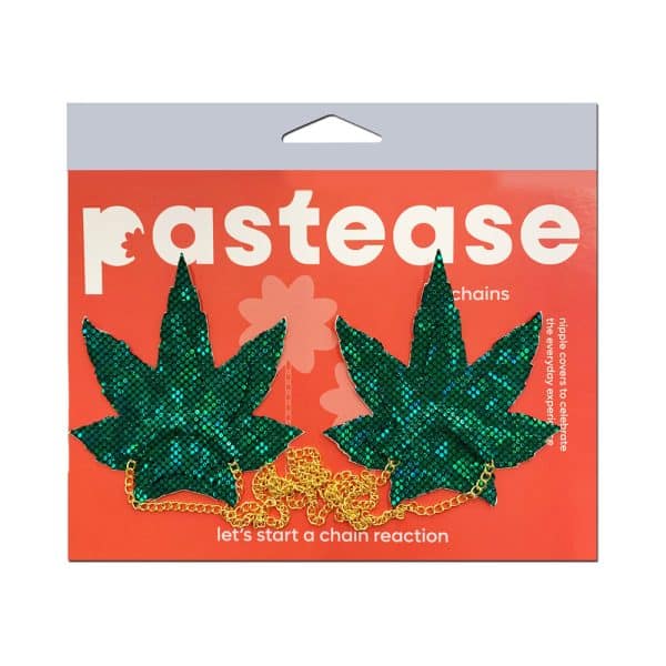 Pastease Chains: Shattered Glass Disco Ball Green Weed with Gold Chain Pasties - Image 4