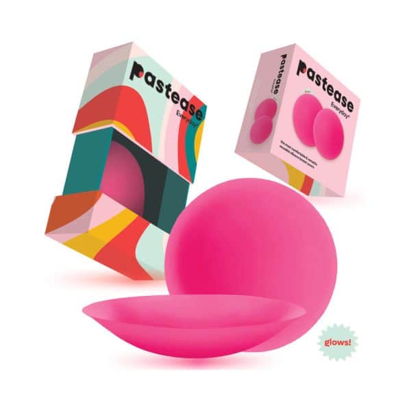Pastease Halos Reusable Sticky Adhesive Silicone Nipple Cover Neon Pink Glow-in-the-Dark Small A-C Cup - Image 3