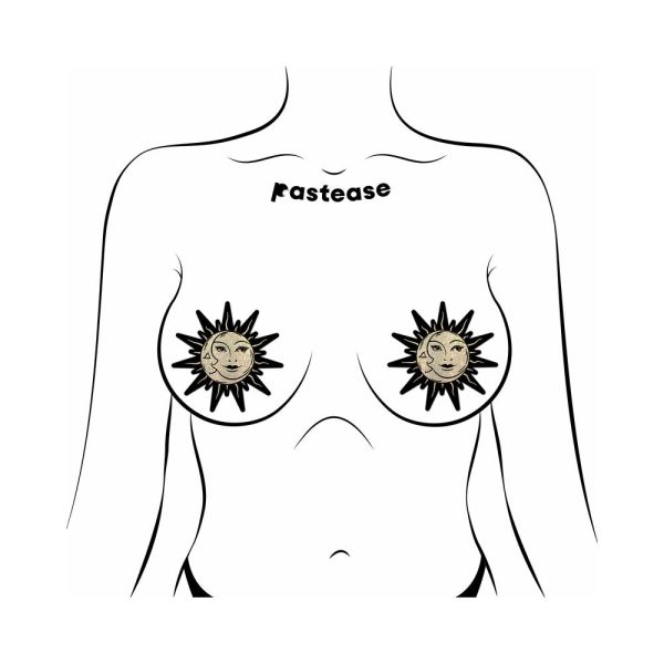 Pastease Sunburst: Sun & Moon Faces on Gold Glitter Sun Pasties - Image 2