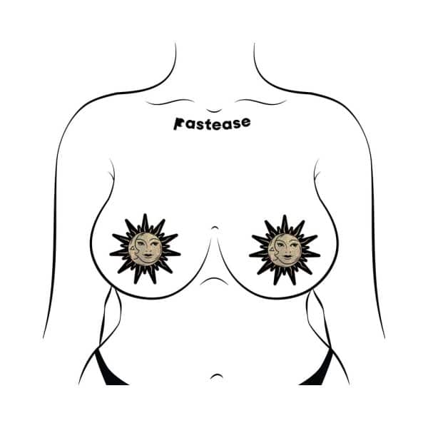Pastease Sunburst: Sun & Moon Faces on Gold Glitter Sun Pasties - Image 3