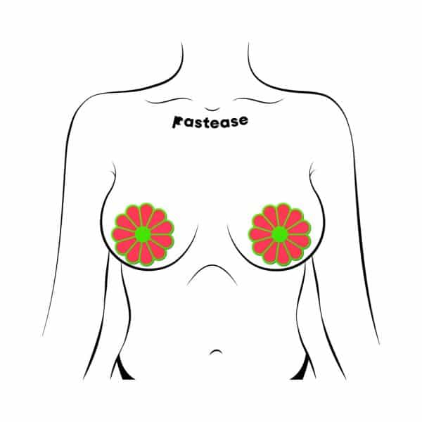 Pastease Daisy: Neon Green & Glow-in-the-Dark Neon Pink Petal Pasties Nipple Covers - Image 2