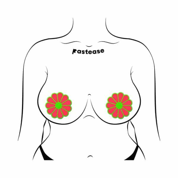 Pastease Daisy: Neon Green & Glow-in-the-Dark Neon Pink Petal Pasties Nipple Covers - Image 3
