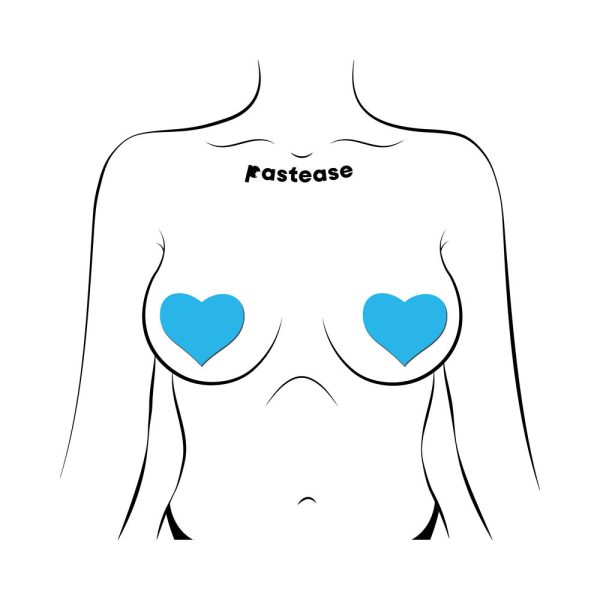 Pastease Love: Glow-in-the-Dark Neon Turquoise Heart Pasties Nipple Covers - Image 2