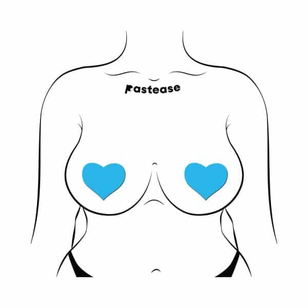 Pastease Love: Glow-in-the-Dark Neon Turquoise Heart Pasties Nipple Covers - Image 3