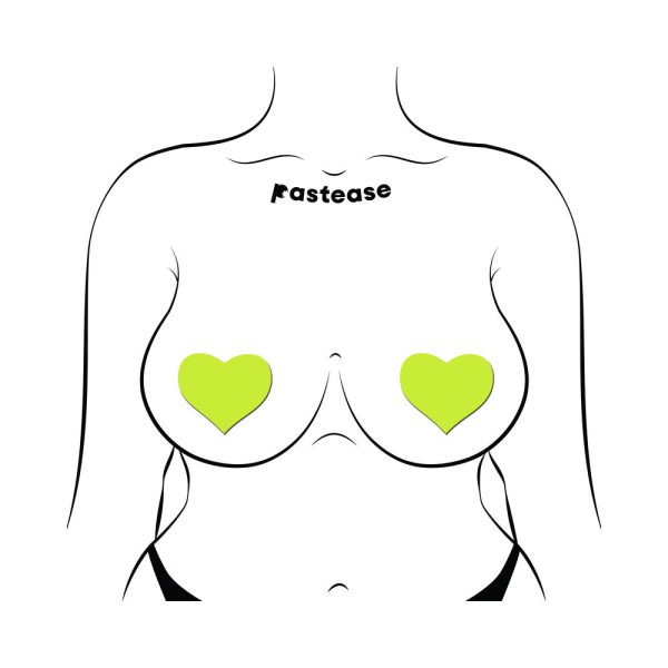 Pastease Love: Glow-in-the-Dark Neon Yellow Heart Pasties Nipple Covers - Image 3
