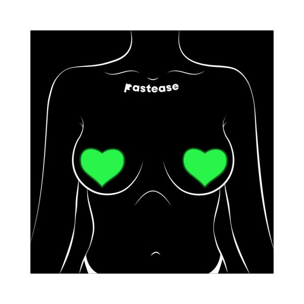 Pastease Love: Glow-in-the-Dark Neon Yellow Heart Pasties Nipple Covers - Image 5