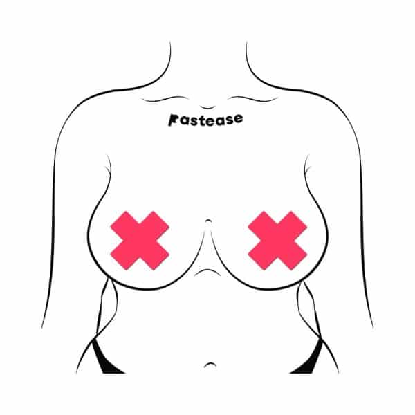 Pastease Plus X: Glow-in-the-Dark Neon Pink Cross Pasties Nipple Covers - Image 3