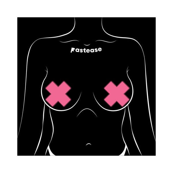 Pastease Plus X: Glow-in-the-Dark Neon Pink Cross Pasties Nipple Covers - Image 5