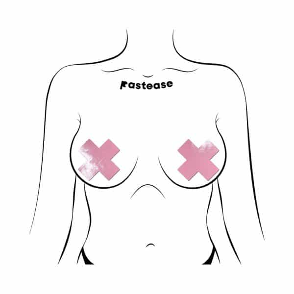 Pastease Plus X: Faux Latex Pleather Vinyl Baby Pink Cross Pasties - Image 2