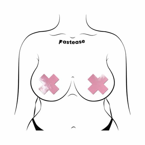 Pastease Plus X: Faux Latex Pleather Vinyl Baby Pink Cross Pasties - Image 3
