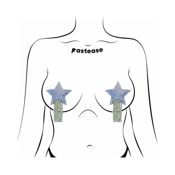 Pastease Star: Tassel Pasties: Silver Glitter Star with Fringe Pasties - Image 2