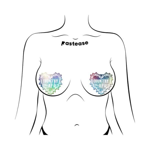 Pastease Country AF Barbed Wire Heart Pasties Holographic Nipple Covers - Image 2