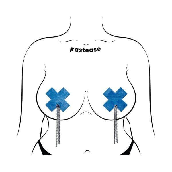 Pastease Tassel Pasties: Denim Plus X with Long Rhinestone Tassel - Image 3