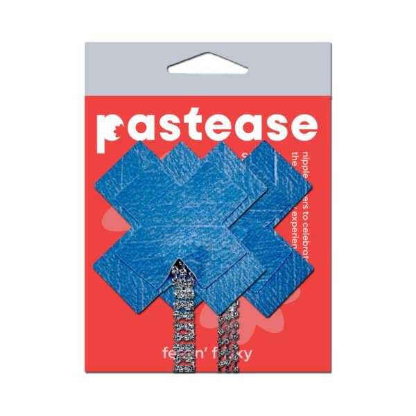 Pastease Tassel Pasties: Denim Plus X with Long Rhinestone Tassel - Image 4