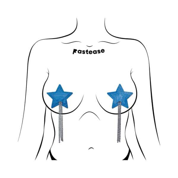 Pastease Tassel Pasties: Denim Star Pastease with Long Rhinestone Tassel - Image 2