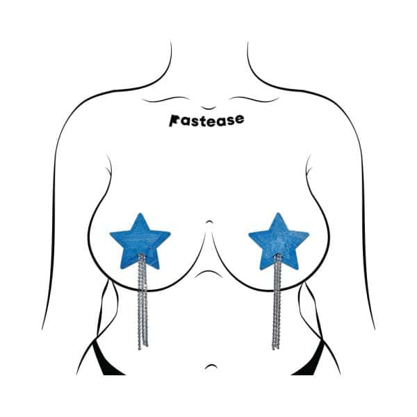 Pastease Tassel Pasties: Denim Star Pastease with Long Rhinestone Tassel - Image 3