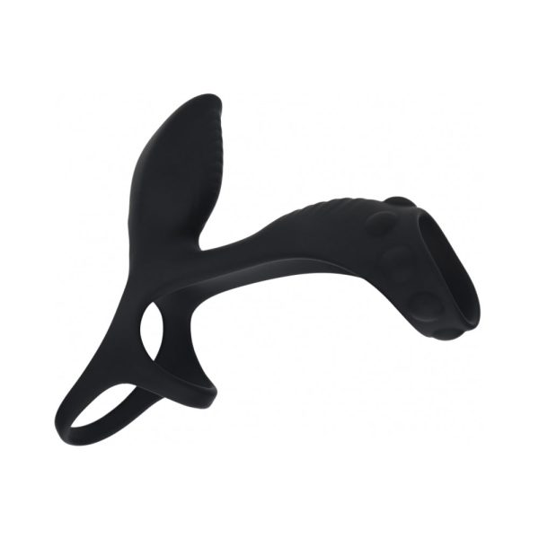 LEVELZ Vibrating Silicone Cock & Ball Ring with Shaft Loop Black - Image 2