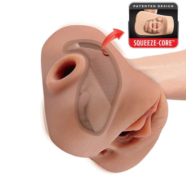 PDX Plus Double Pounder Vibrating Squeeze Stroker Brown - Image 4