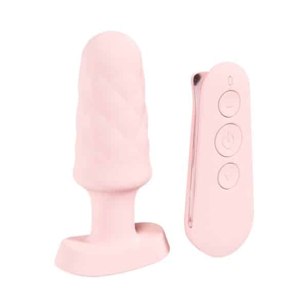Loveline Velvet Rechargeable Silicone Remote Control Vibrating Plug Pink - Image 3