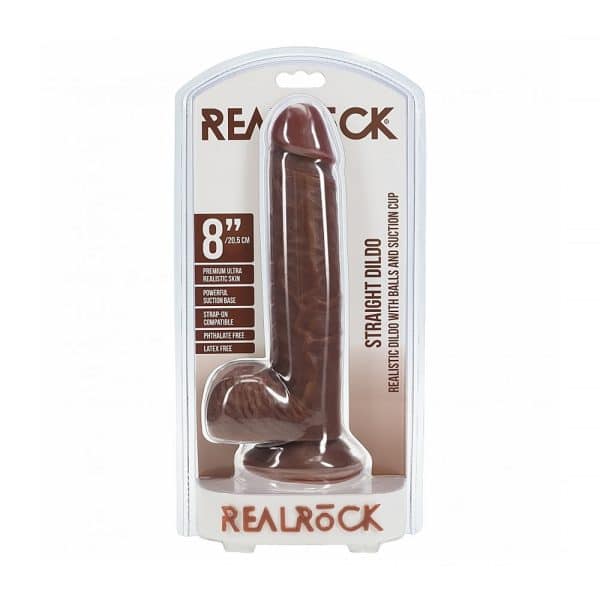 RealRock 8 in. Cock with Balls Straight Brown - Image 2
