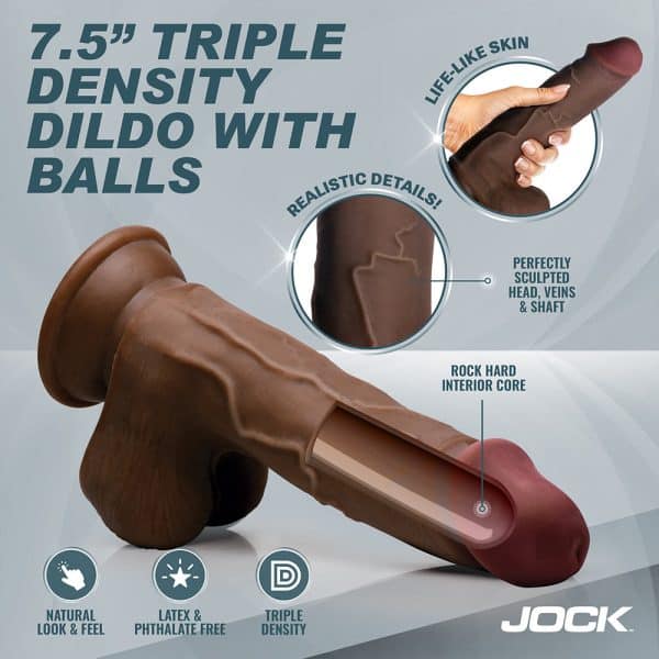 JOCK Hard-Core 7.5 in. Triple Density Dildo with Balls Dark - Image 4