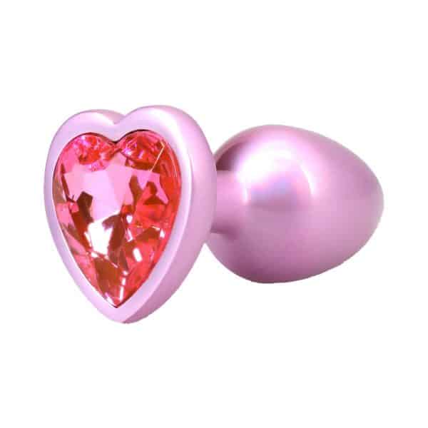 Booty Bling Heart Diamond Jeweled Metal Plug Pink Small - Image 3