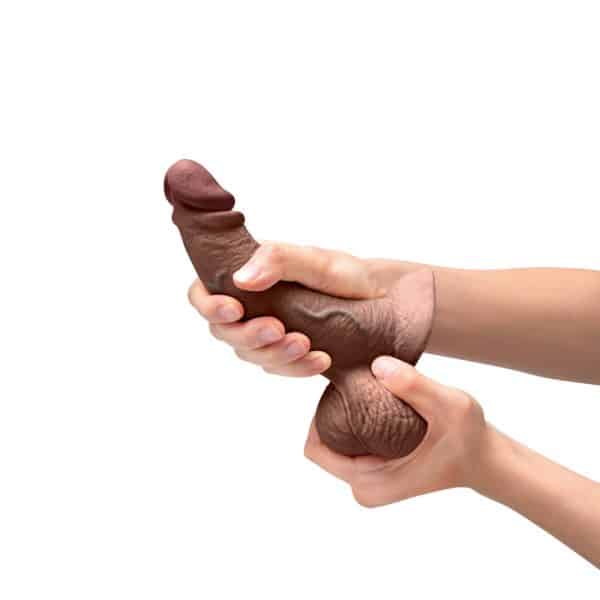 b-Vibe Slipskin Realistic Silicone Dildo 6.5 in. Curved Brown - Image 7