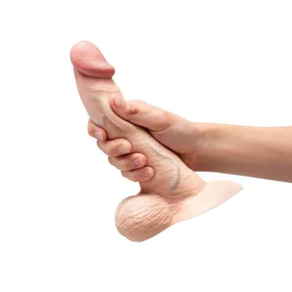 b-Vibe Slipskin Realistic Silicone Dildo 8 in. Curved Cream - Image 6