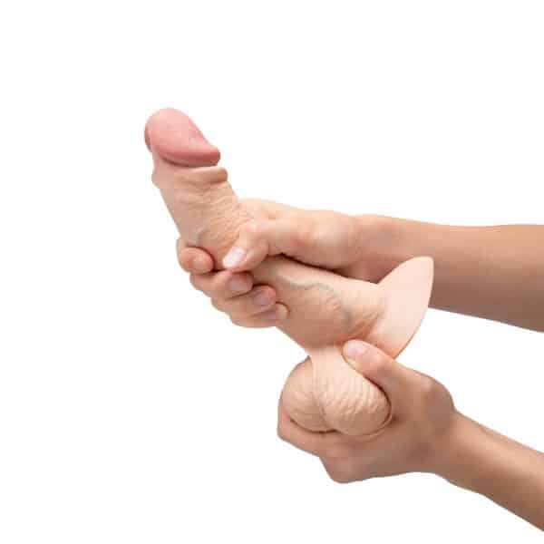 b-Vibe Slipskin Realistic Silicone Dildo 8 in. Curved Cream - Image 7