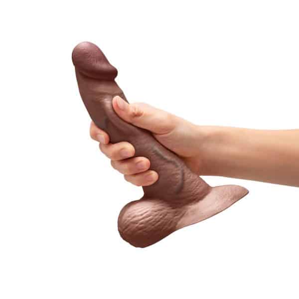 b-Vibe Slipskin Realistic Silicone Dildo 8 in. Curved Brown - Image 6