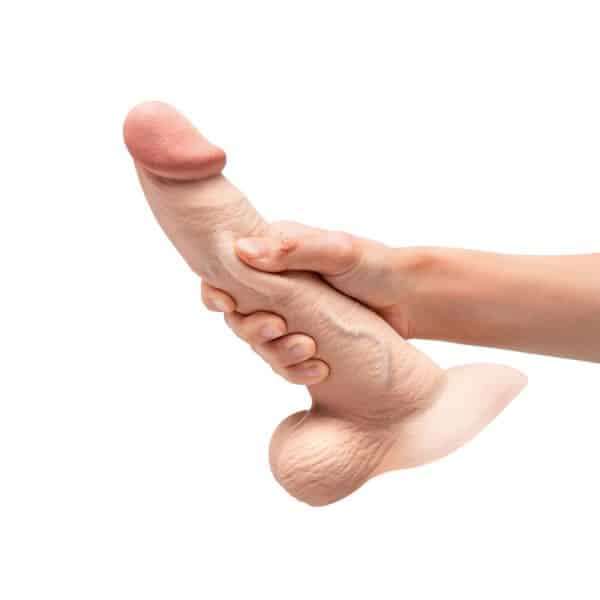 b-Vibe Slipskin Realistic Silicone Dildo 9 in. Curved Cream - Image 7