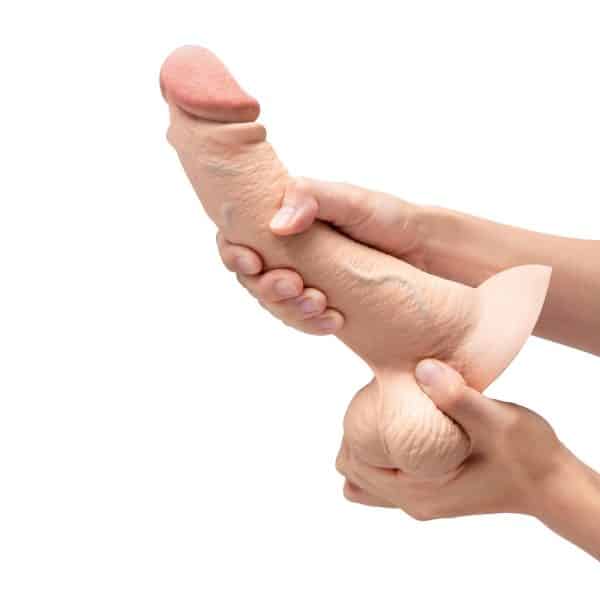 b-Vibe Slipskin Realistic Silicone Dildo 9 in. Curved Cream - Image 8