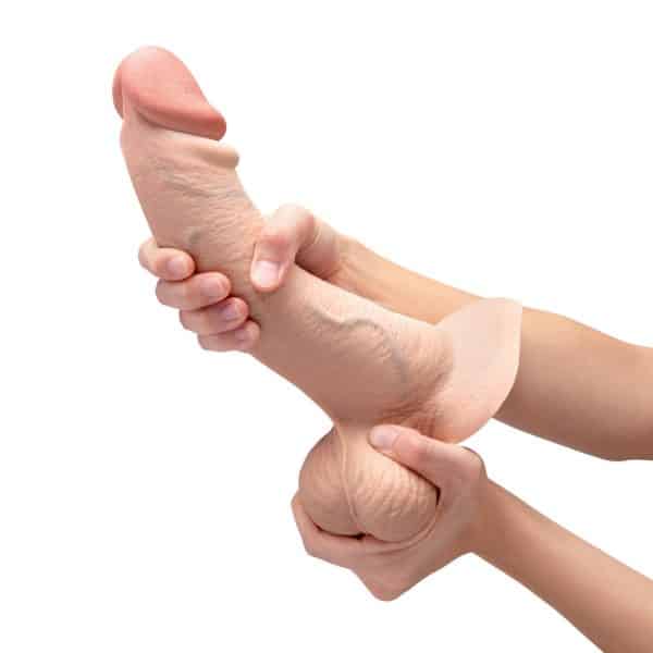 b-Vibe Slipskin Realistic Silicone Dildo 10 in. Curved Cream - Image 8