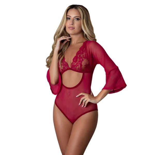 Magic Silk Black Cherry 3/4 Sleeve Playsuit Cherry L/XL - Image 2