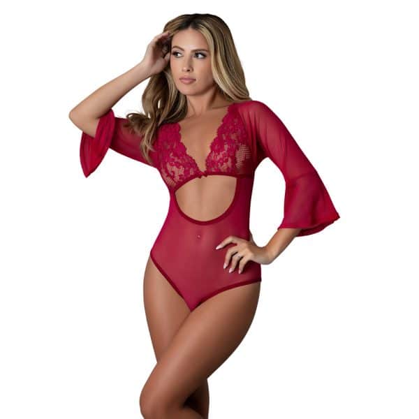 Magic Silk Black Cherry 3/4 Sleeve Playsuit Cherry L/XL - Image 3