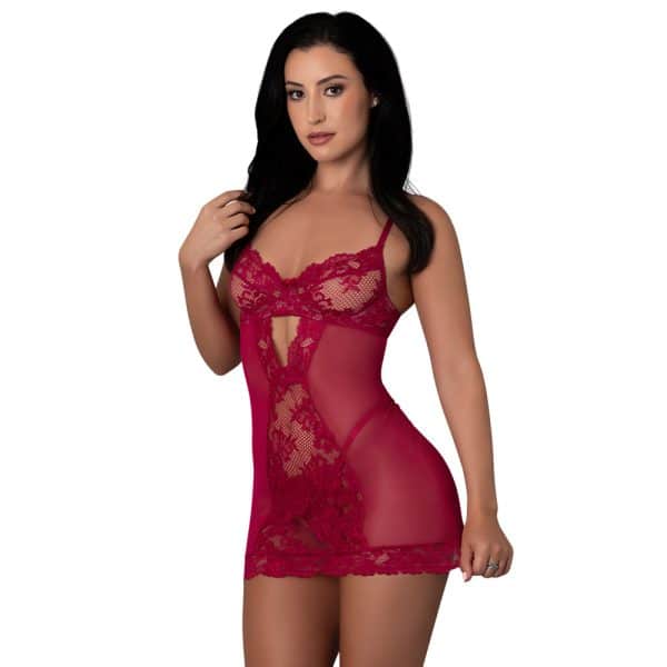 Magic Silk Black Cherry Demi Cup Chemise & Thong Set Cherry S/M - Image 2
