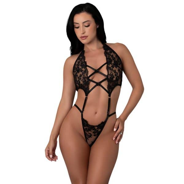 Magic Silk Black Cherry Plunge Top with Removable Chaps & Cheeky Panty Black L/XL - Image 5