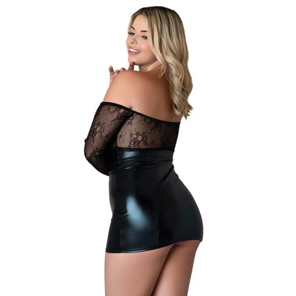 Magic Silk Euro Lux Long Sleeve Off Shoulder Dress & G-String Black Queen Size - Image 4