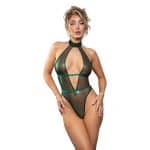 Fantasy Lingerie Radiance Emerald Keyhole Halter Teddy with Open Back & Chain Fringe L/XL
