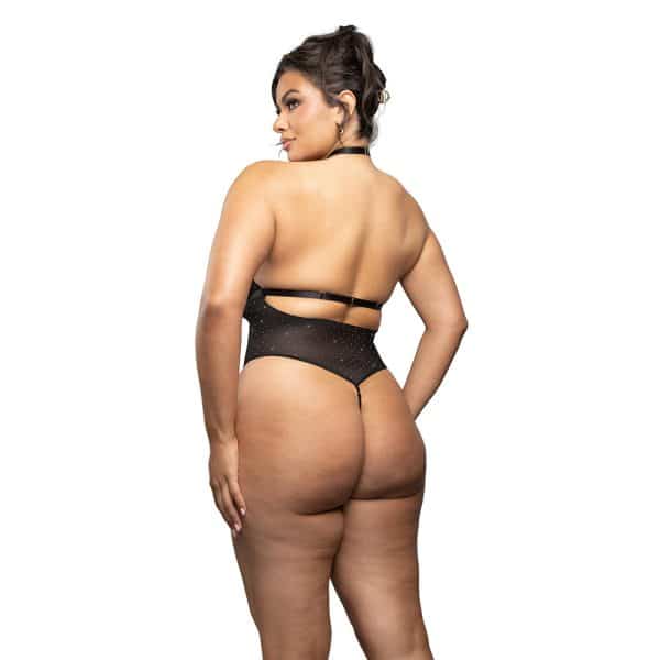 Fantasy Lingerie Radiance Onyx Keyhole Halter Teddy with Jeweled Center Strap 1XL/2XL - Image 2