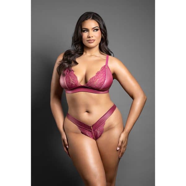 Fantasy Lingerie Domina Bralette & Panty with Zipper Details Berry Queen Size - Image 2