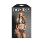 Fantasy Lingerie Domina Keyhole Halter Bralette & Open Panty with Detachable Chain-Link Cuffs Pine Green M/L