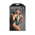 Fantasy Lingerie Domina Keyhole Halter Teddy with Detachable Chain-Link Leash Pine Green L/XL