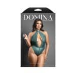Fantasy Lingerie Domina Keyhole Halter Teddy with Detachable Chain-Link Leash Pine Green Queen Size