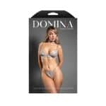 Fantasy Lingerie Domina Bra & Crotchless Panty with Chain Strap Accents & Choker Gray S/M